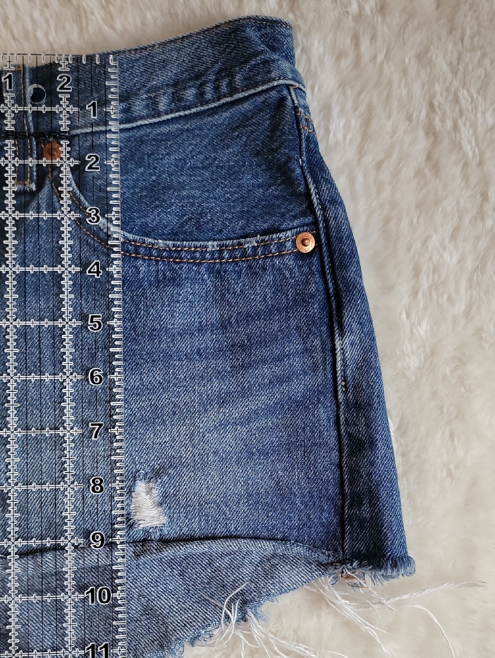 Levi's Dark Blue Distressed Denim Cutoff Shorts - Picture 7 of 9
